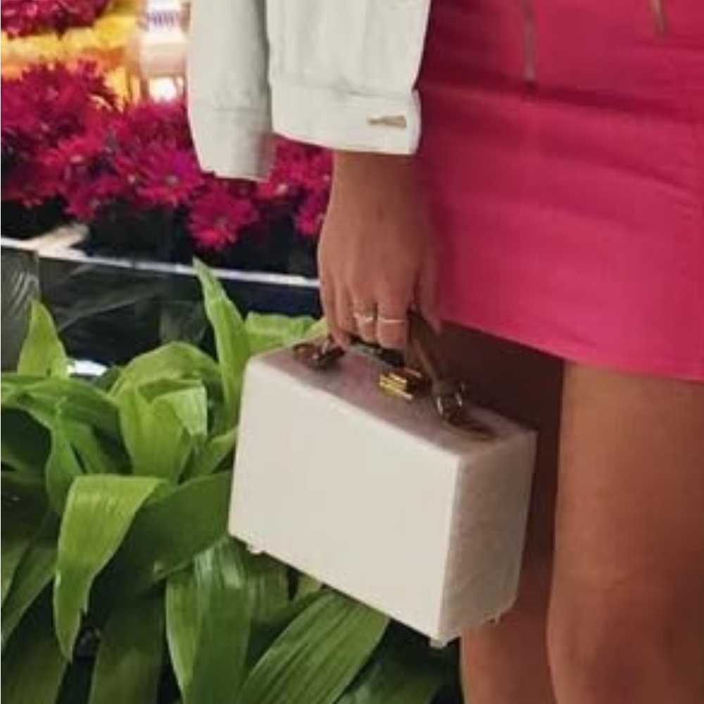 Marble Style Box Clutch with Tan Strap